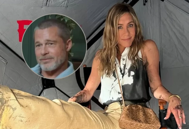 Jennifer Aniston en un montaje de una foto actual de Brad Pitt