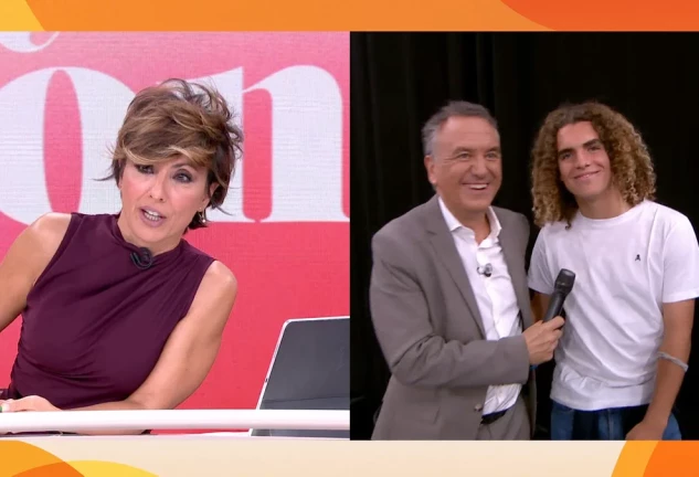 Íñigo, el hijo de Roberto Brasero, con su padre en su visita a Y ahora Sonsoles