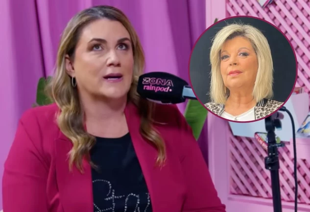 Carlota Corredera en el podcast Chico de Revista en un montaje con Terelu Campos.