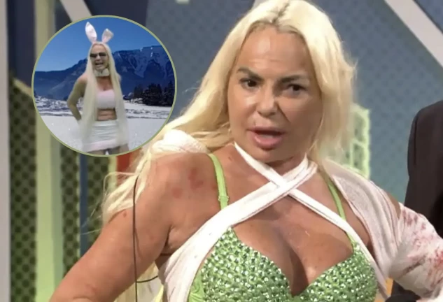 Leticia Sabater en una imagen en TV en un montaje con un frame de su villancico ‘La conejita de Papá Noel’