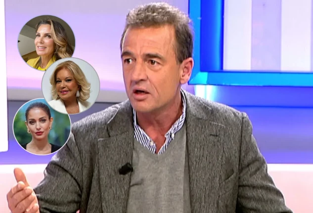 Alessandro Lequio en una imagen en Telecinco en un montaje con Mar Flores, Bárbara Rey e Hiba Abouk.