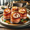 Rollitos de pechuga de pollo con beicon rellenos de jamón y queso receta