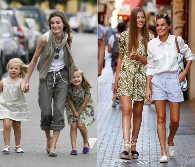 Reina Letizia paseando por la calle divertida con sus hijas.