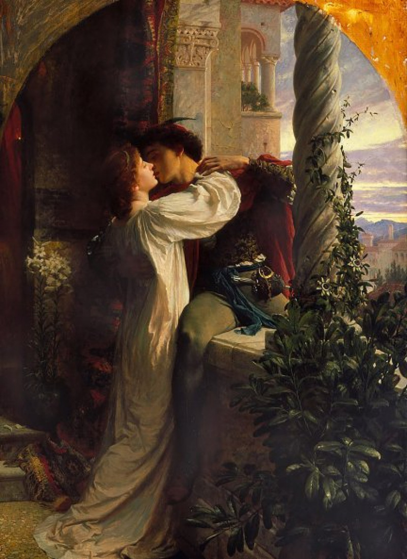 Cuadro del encuentro de Romeo y Julieta en el balcón de la casa de ella, en Verona.