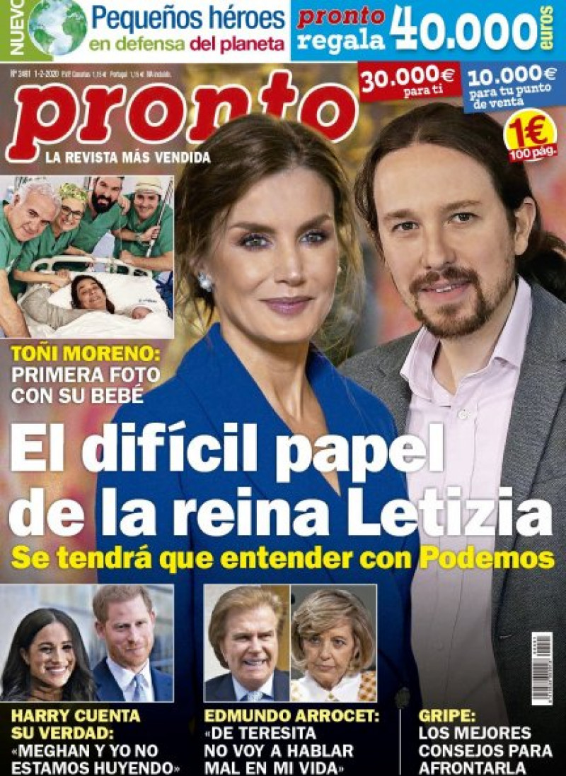 La reina Letizia y Pablo Iglesias son los protagonistas de la portada de Pronto de esta semana.