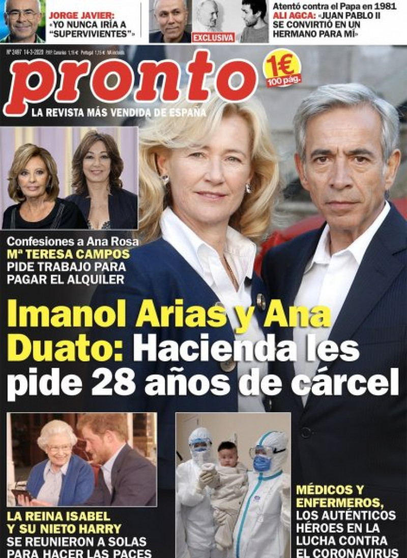 Portada Pronto. Imanol Arias y Ana Duato: Hacienda les pide 28 años de cárcel. 