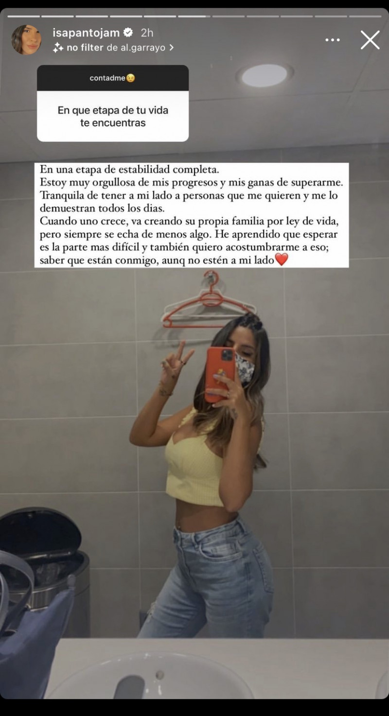 Isa Pantoja y su reflexión en historias de Instagram (@isapantojam).