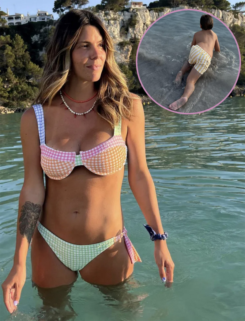 laura matamoros con su hijo en la playa