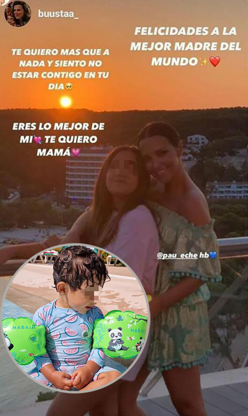 Imagen de la felicitación que le envió Daniella por Instagram a su mamá. A la izquierda, Micky, disfrutando de un baño en Marbella.