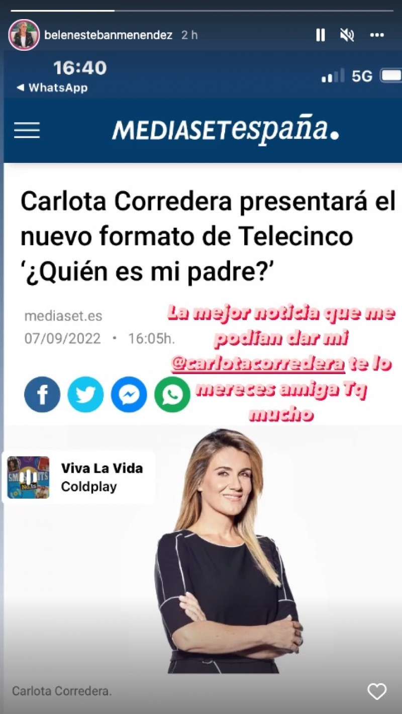 Belén Esteban envía un tierno mensaje a Carlota Corredera