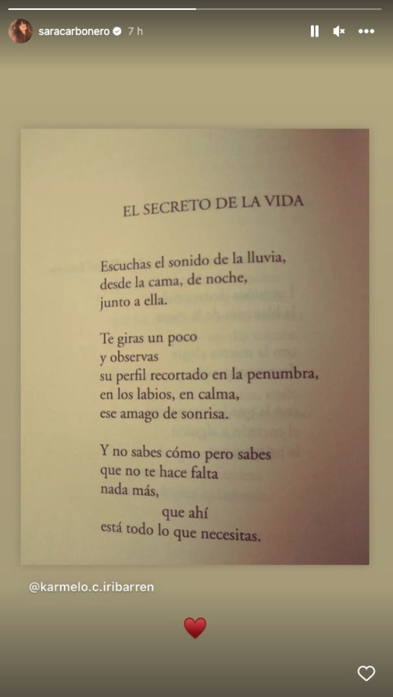 El poema que ha compartido Sara Carbonero hoy