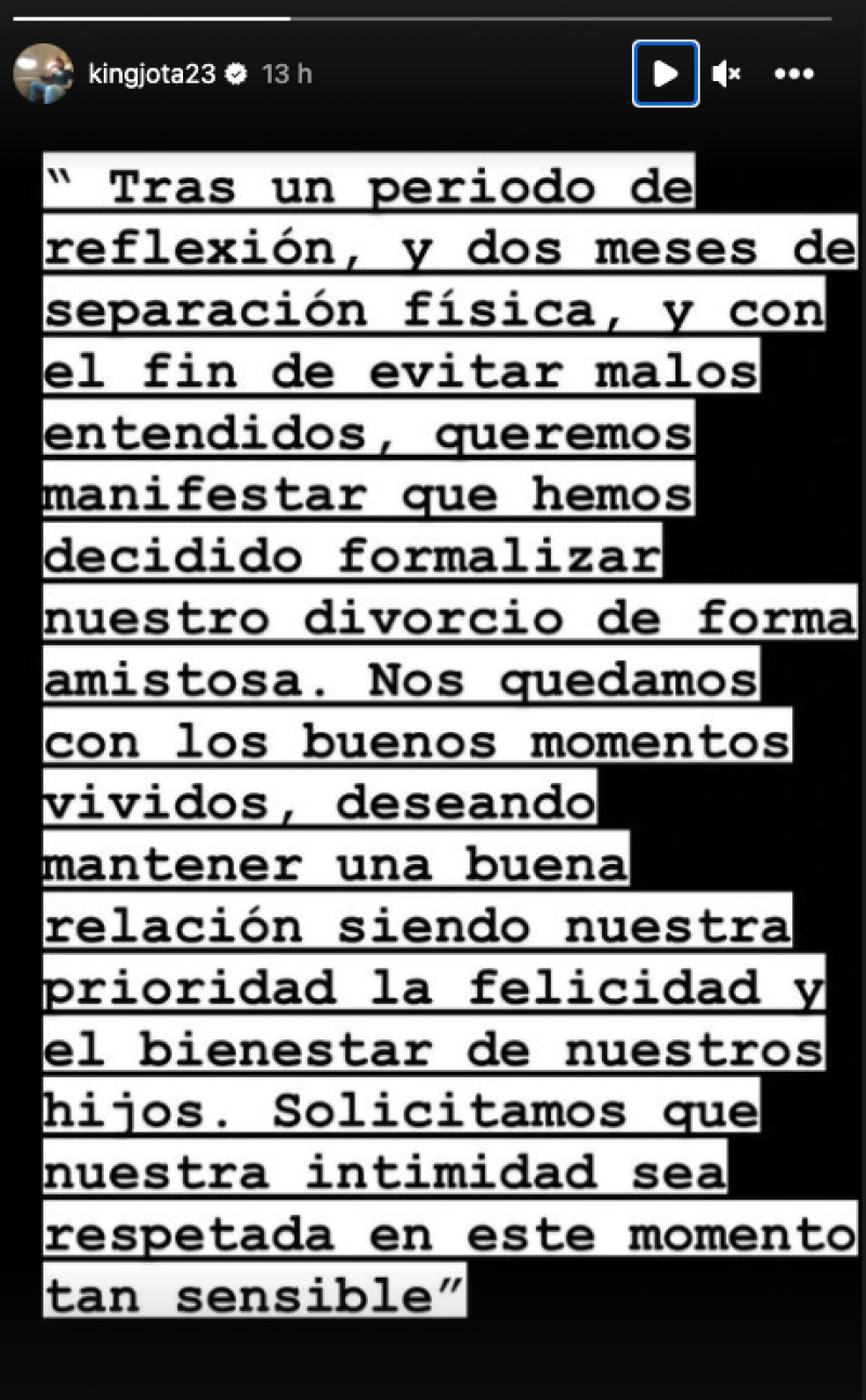 El comunicado de Jota Peleteiro tras separarse de Jessica Bueno.