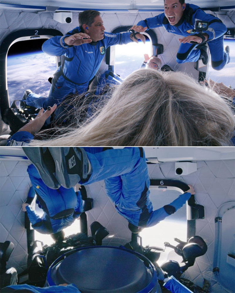 Los astronautas Mario Ferreira y Coby Cotton flotando ingrávidos. Sus caras de emoción lo dicen todo.