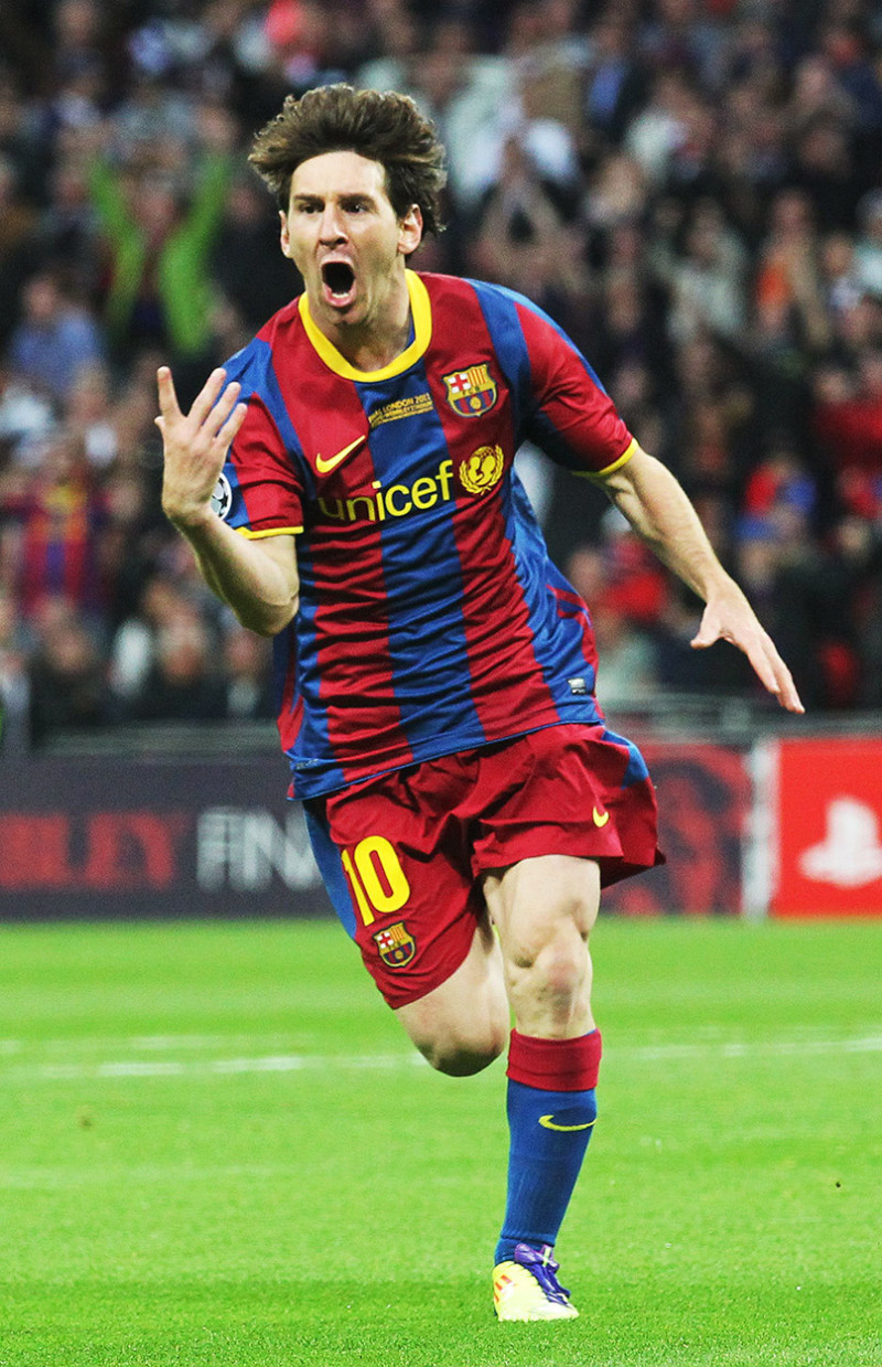 Leo Messi celebrando un gol con el Barça