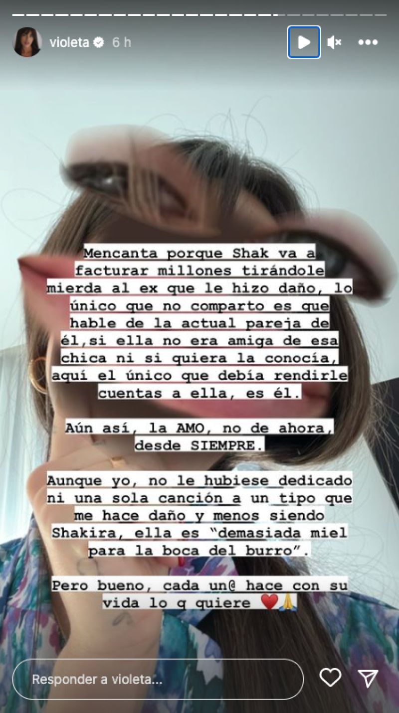 Violeta Mangriñán habla por stories de la canción de Shakira a Piqué.
