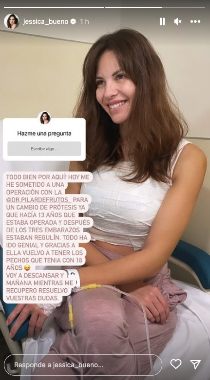 Jessica Bueno hoy, justo después de su operación