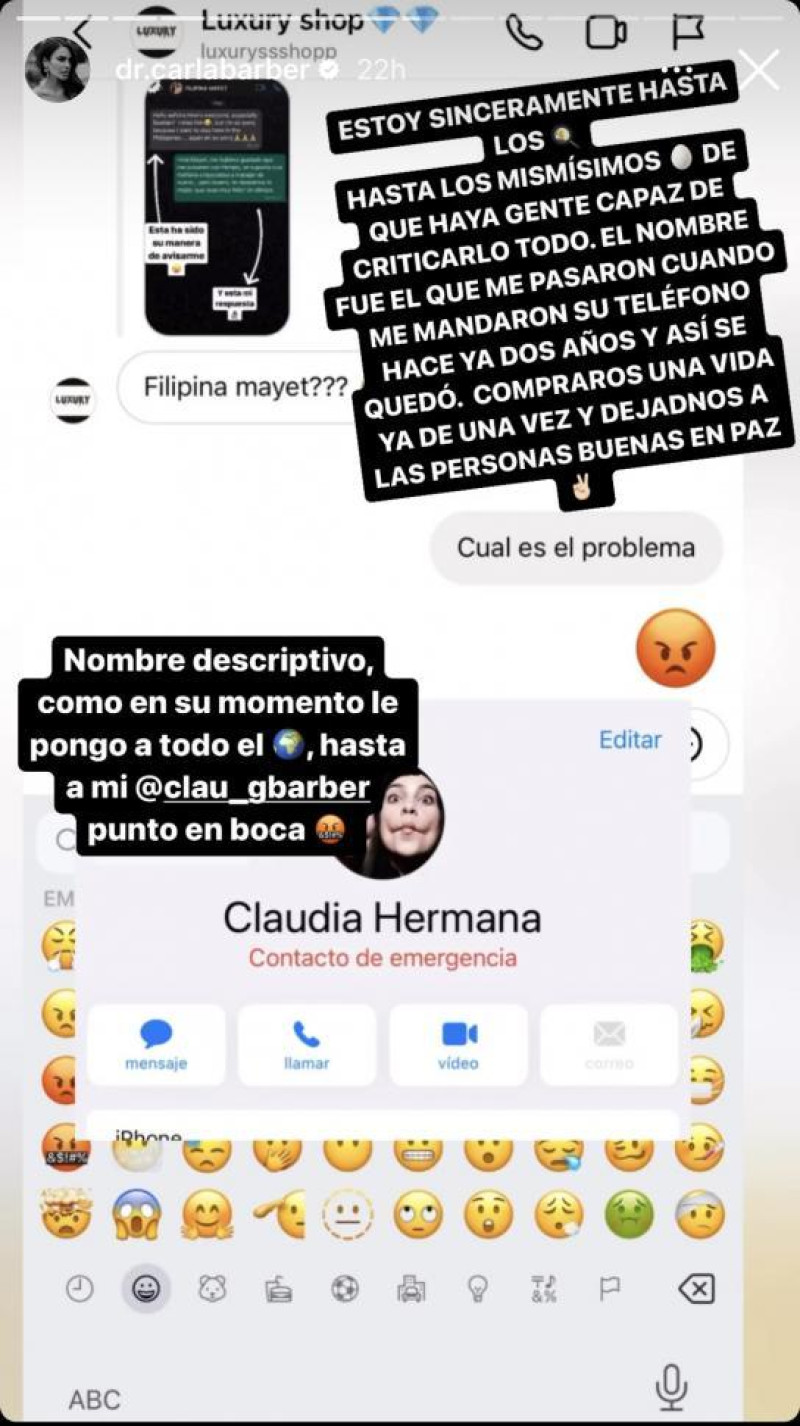 Carla Barber responde en stories a quienes la tachan de racista