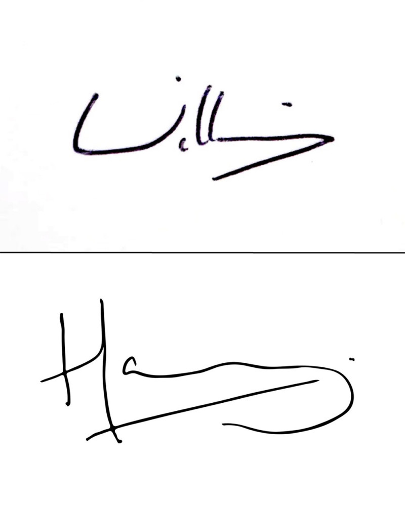 Firmas del príncipe Guillermo y del príncipe Harry.