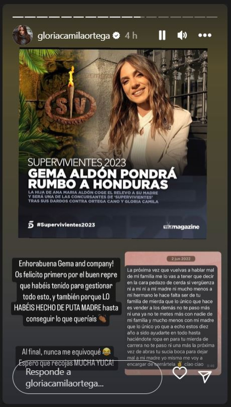 Gloria Camila estalla contra Gema Aldón.