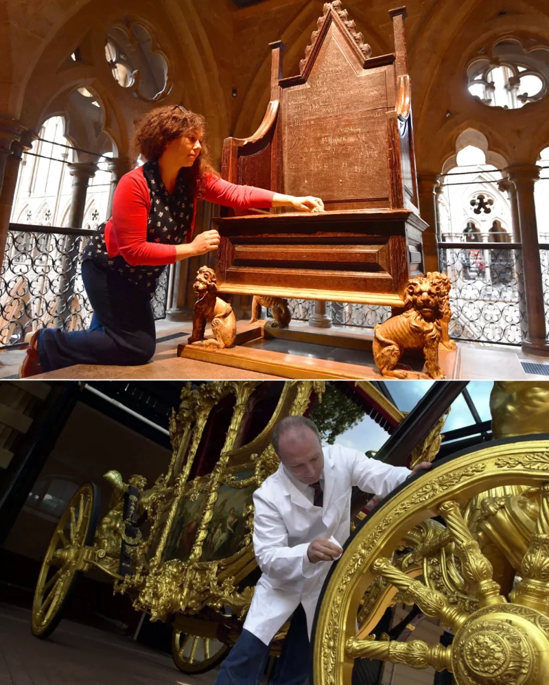 La silla de San Eduardo y el carruaje dorado de Estado.