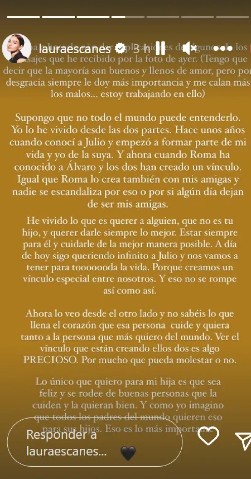 Laura Escanes comparte su respuesta a las críticas por la relación de Roma y Álvaro (Instagram)