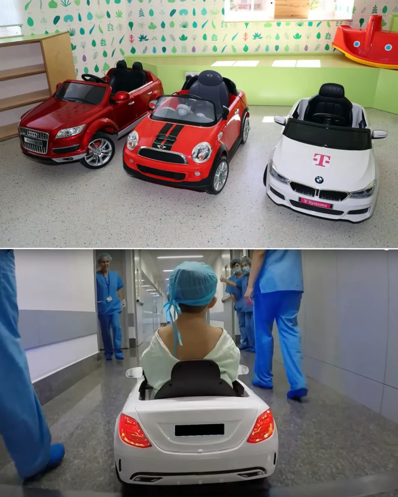 Coches para niños en el hospital.