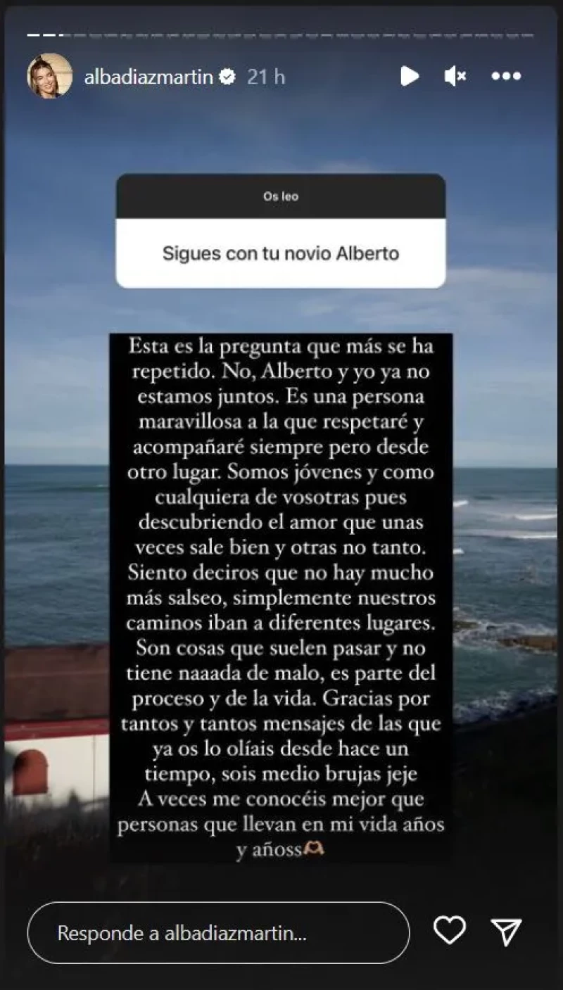 Alba Díaz ha anunciado que ha roto con su novio.