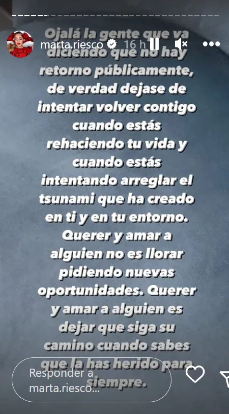 Marta Riesco ha contado en Instagram que Antonio David quiere volver con ella (Instagram)