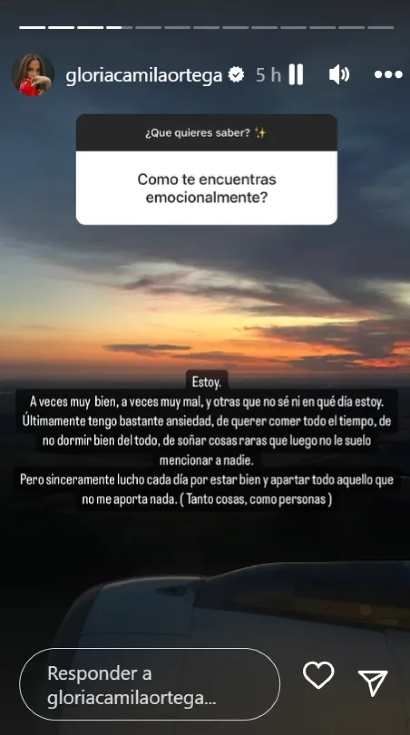 Gloria Camila se ha sincerado con sus seguidores en sus stories (Instagram)