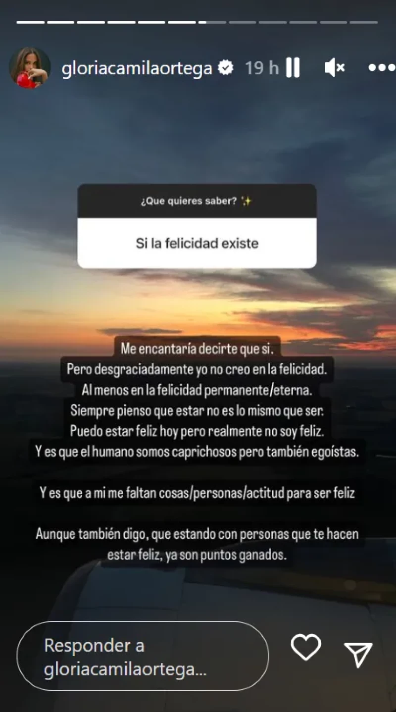 Gloria Camila habla sobre su situación actual en stories (Instagram)
