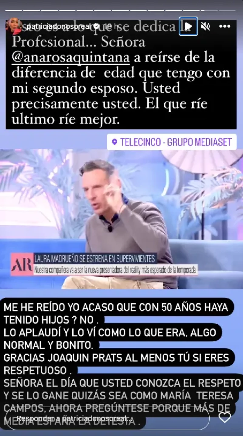 Donoso comparte un fragmento de 'El programa de Ana Rosa' donde se ríen de ella (story).