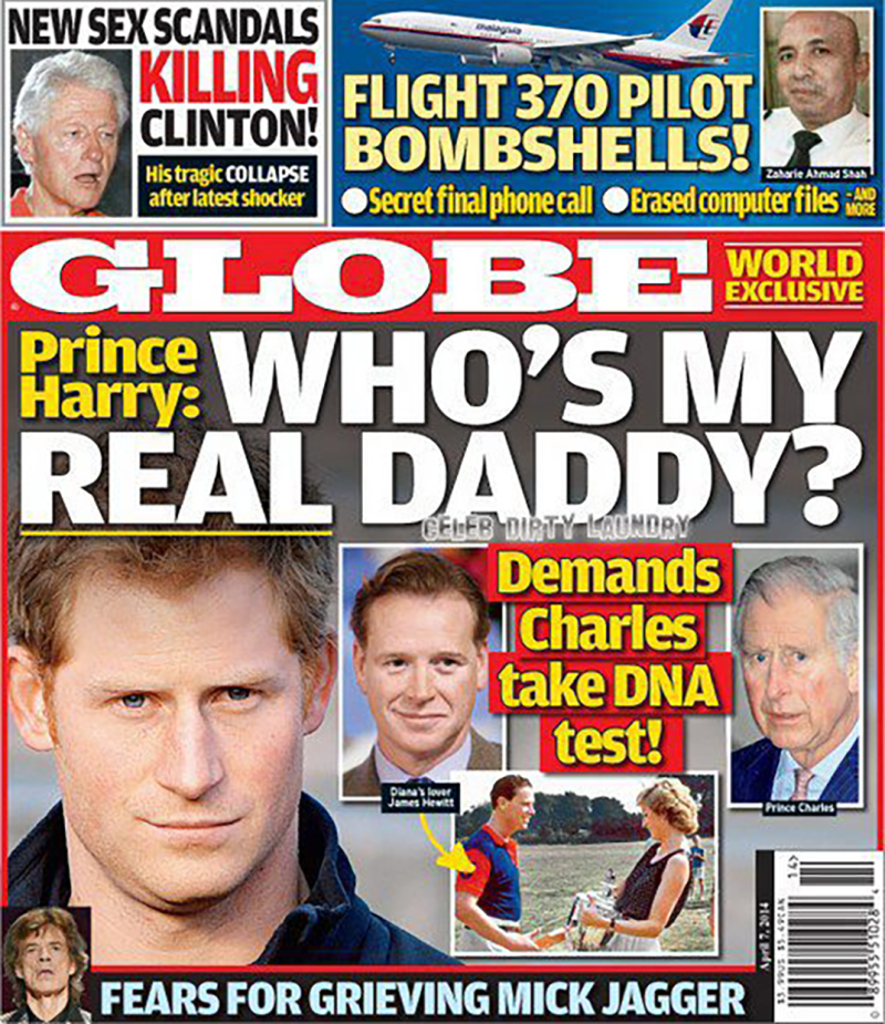 El príncipe Harry en la portada del tabloide Globe