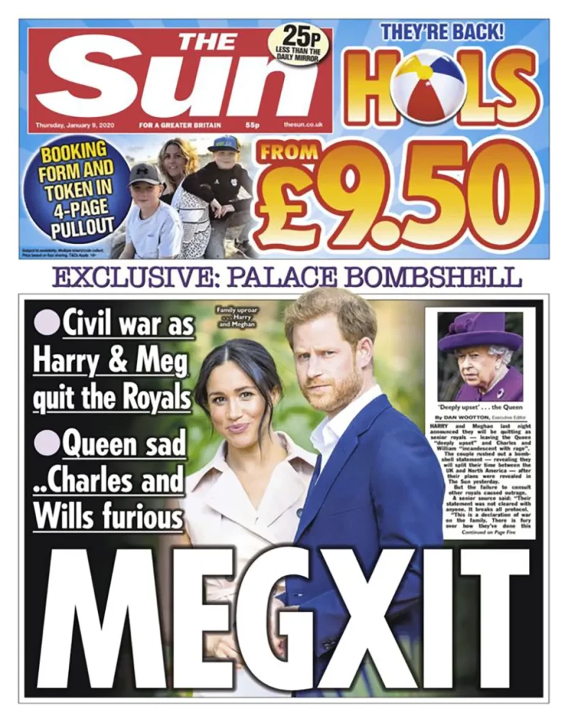Meghan Markle y el Príncipe Harry en la portada de The Sun.