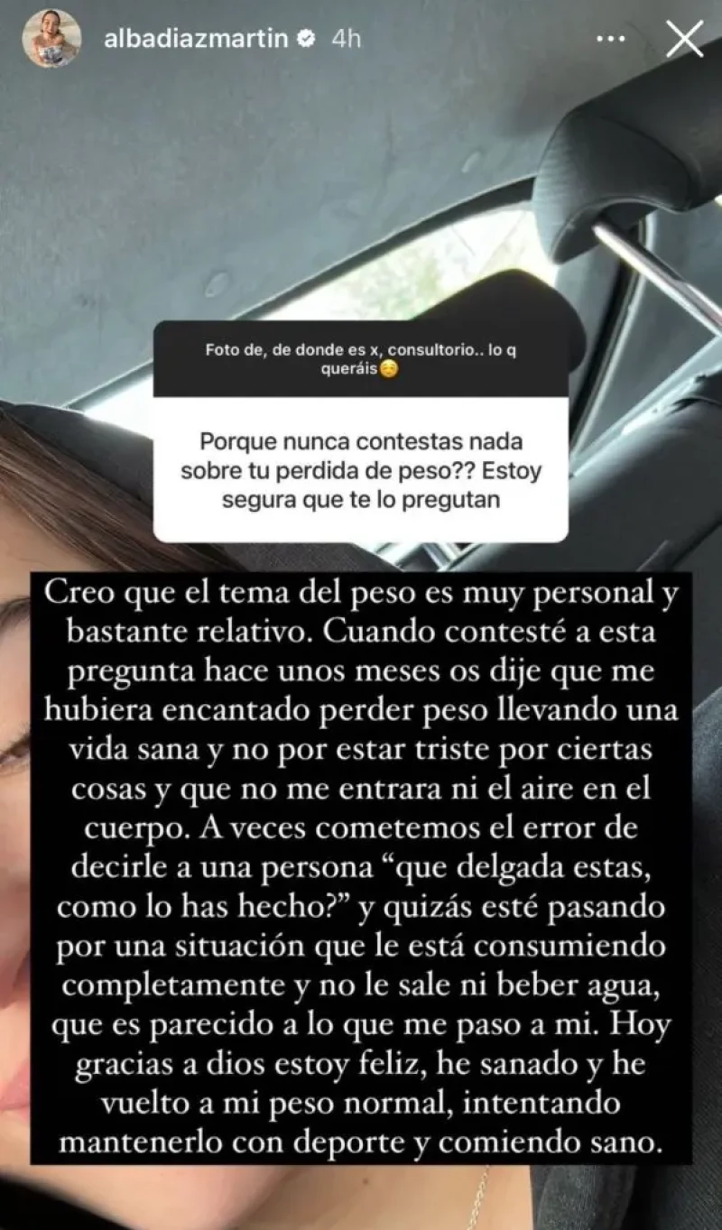 Alba Díaz respondiendo una pregunta por stories