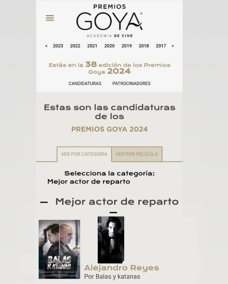 Así se anunciaba la candidatura de Alejandro Reyes a los Goya.