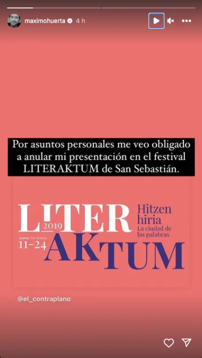 Máximo Huerta comunica en redes que cancela algunos proyectos.