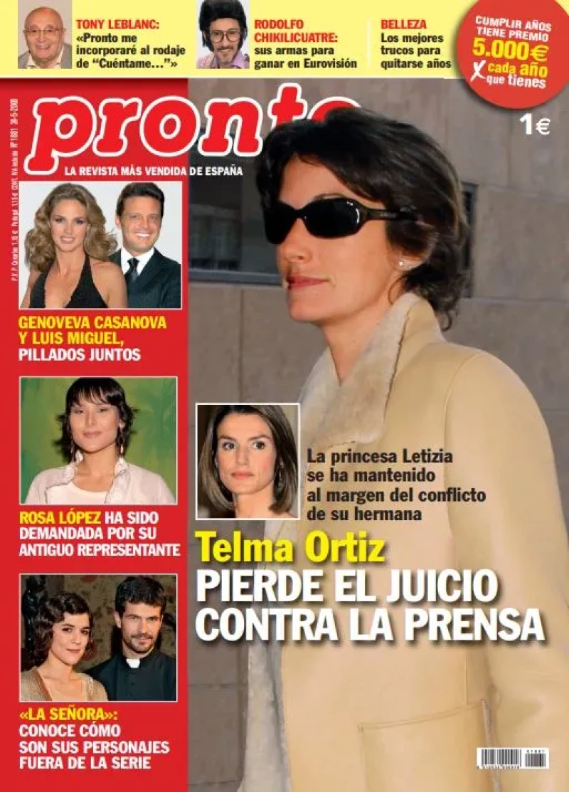 Portada Revista Pronto 2008 en la que Telma Ortiz pierde el juicio contra la prensa.