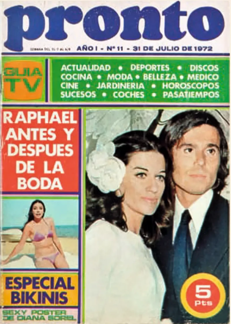 Raphael y Natalia el día de su boda en la portada de Pronto.