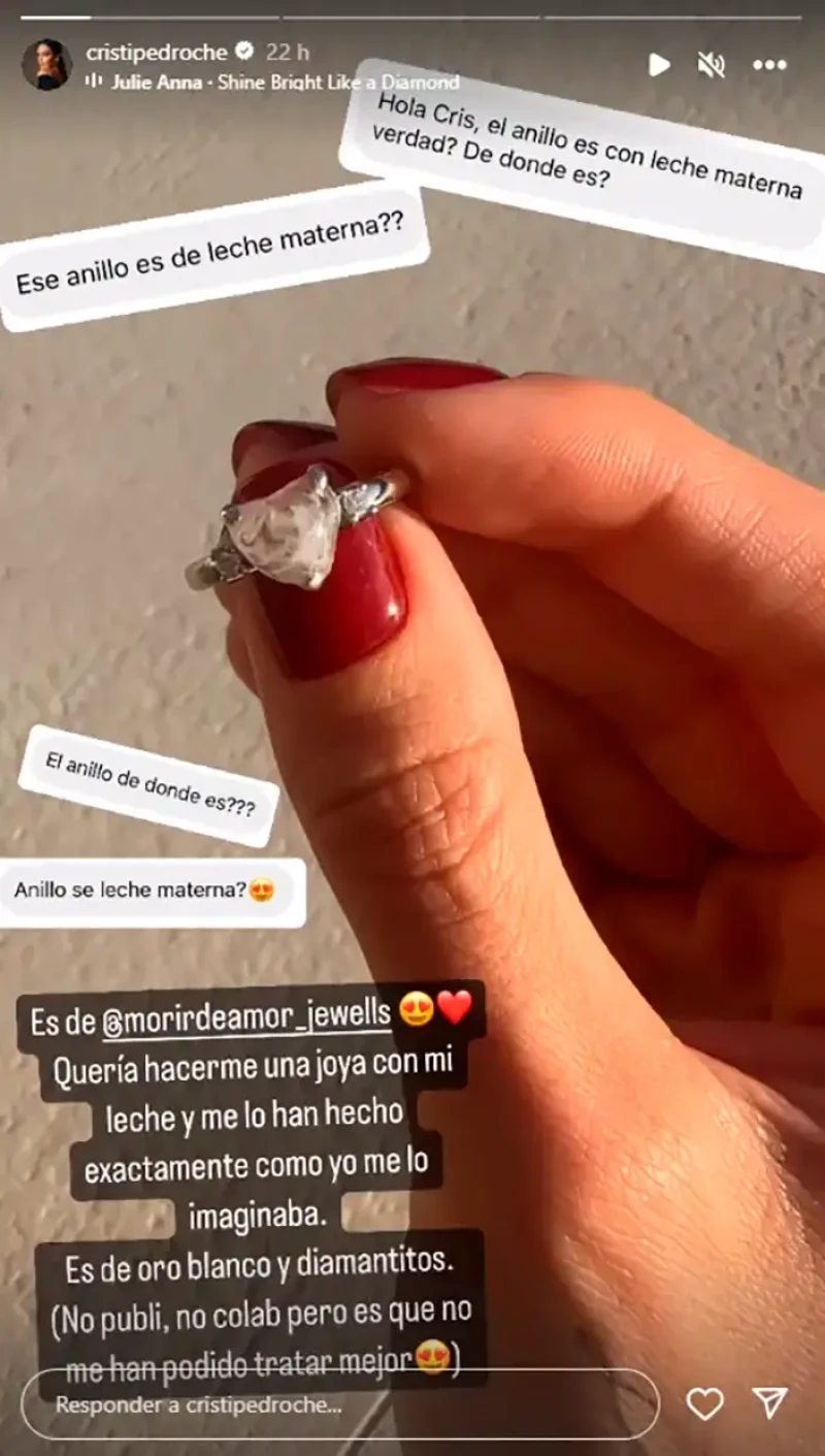 Stories del anillo de leche de Cristina Pedroche en redes.