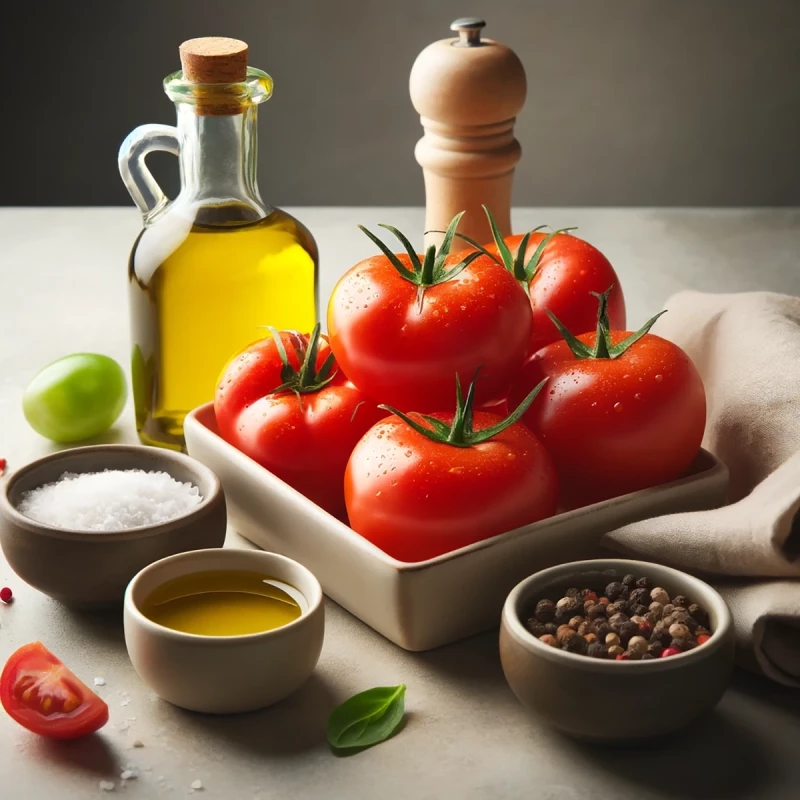 Tomates, aceite de oliva y otros ingredientes