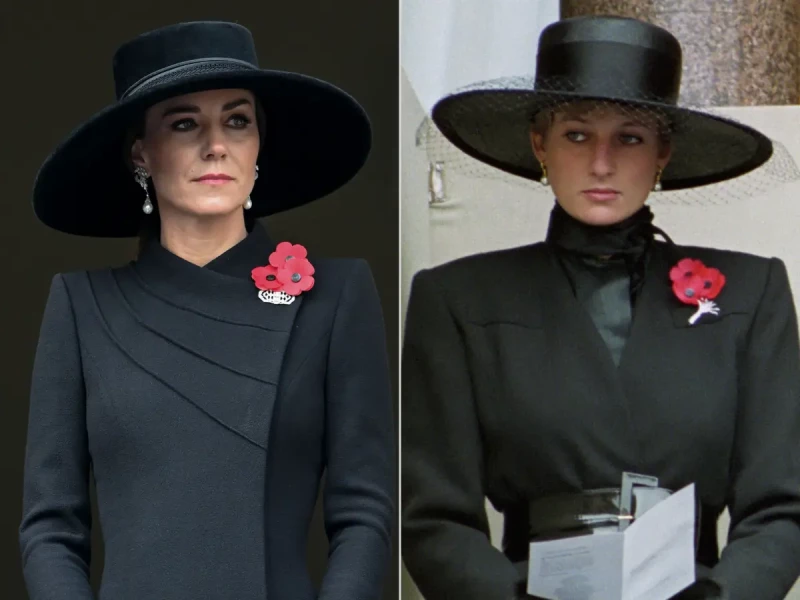 Kate Middleton y Lady Di llevando un vestido negro parecido