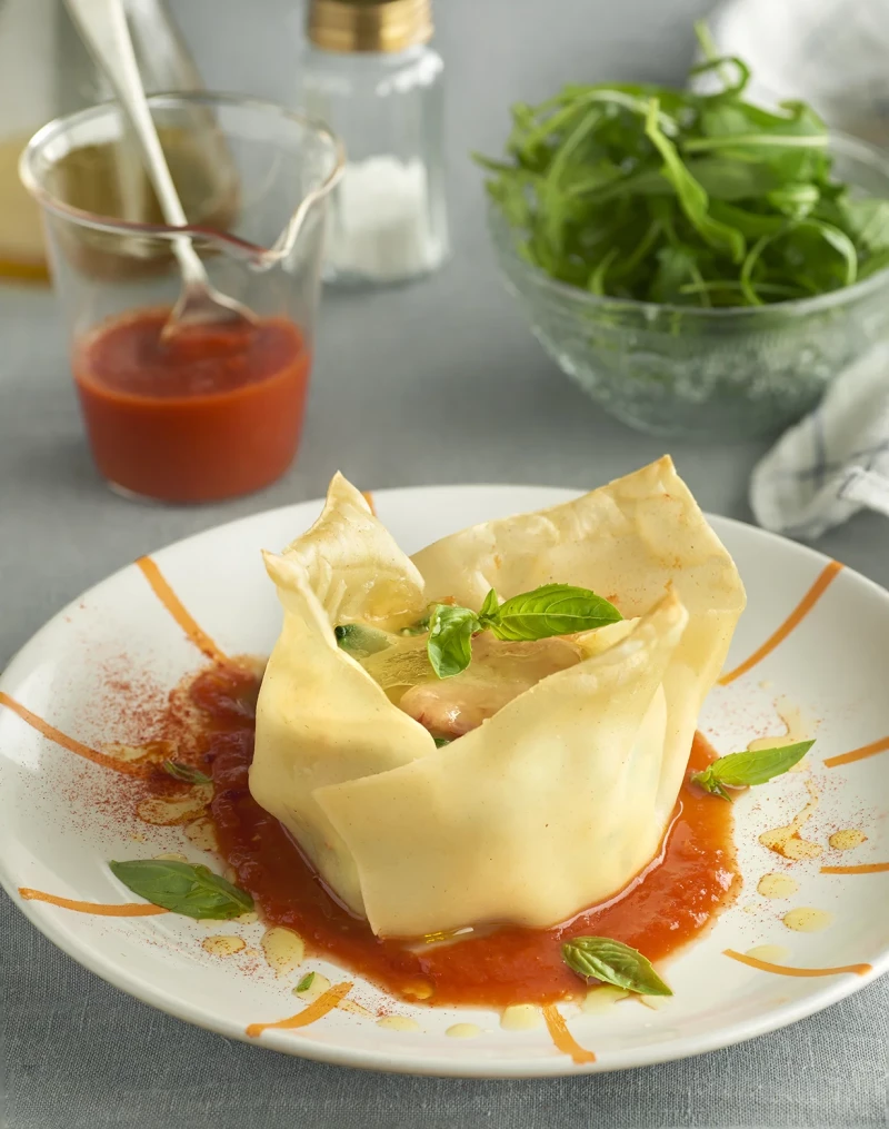 Nidos de lasaña rellenos de espinacas y requesón