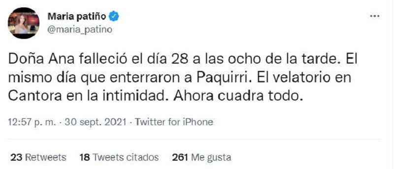 María Patiño ha avalado la información de Ana Rosa Quintana.