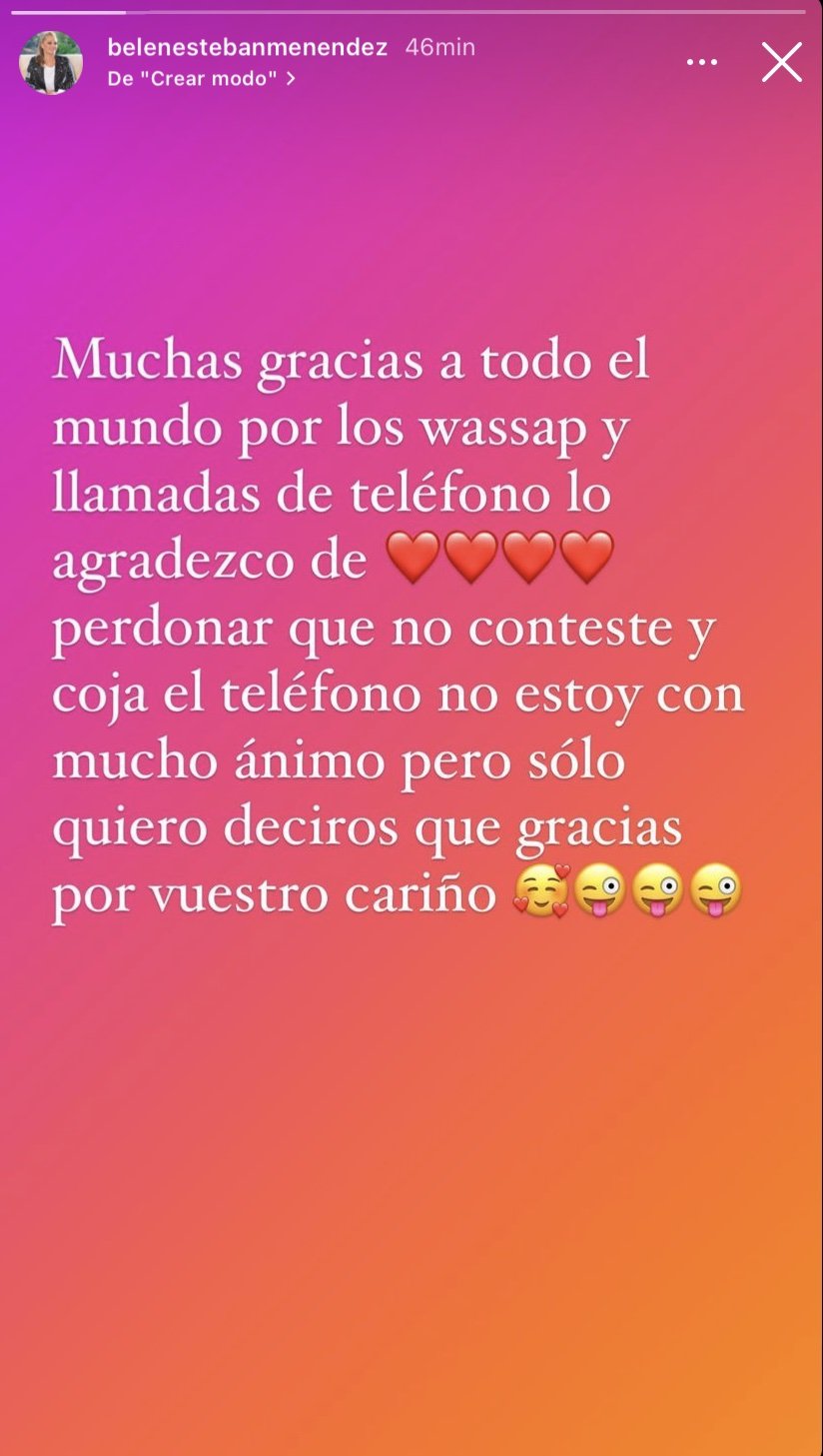 Historias de Instagram de Belén Esteban (@belenestebanmendez).