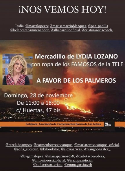 Los famosos que colaborarán en el mercadillo solidario de Lydia Lozano (@lydialozanoof).