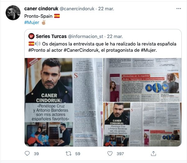 El mensaje que compartió el actor en sus redes sobre nuestra revista Pronto.