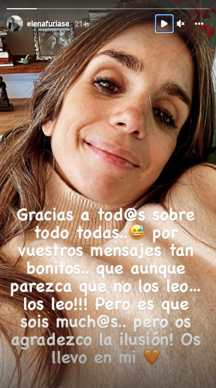 Elena Furiase da las gracias a sus seguidores por sus mensajes.