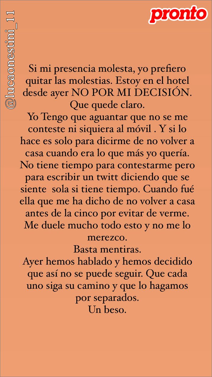 Luca ha publicado un mensaje dirigido a Cristina en sus stories.