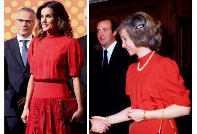 Letizia ha lucido un vestido rojo que estrenó Sofia en un viaje oficial a Dinamarca en 1980.