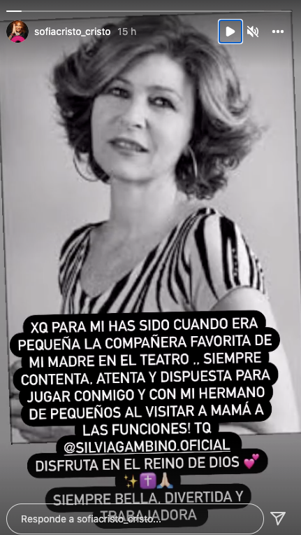 Sofía Cristo dedica unas palabras a Silvia Gambino.